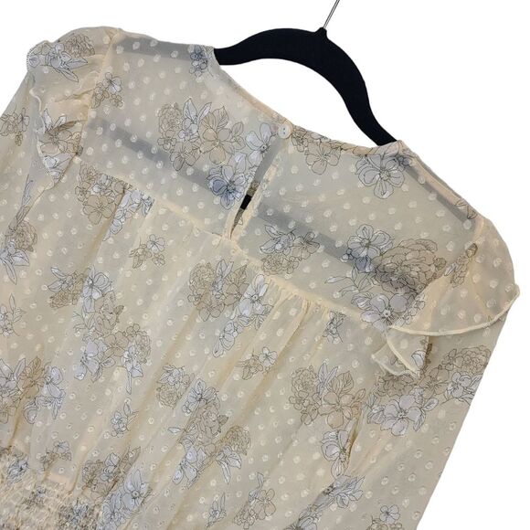 WHITEROOM+CACTUS Women's XS Smocking Detail Floral Blouse Sheer Yellow Bohemian - Picture 12 of 16